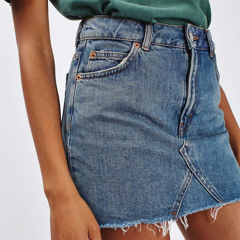 Topshop Moto Denim Frayed Skirt